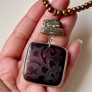 SILPADA | Retired Black Pen Shell Carved Pendant Sterling Silver 15"+3" Necklace